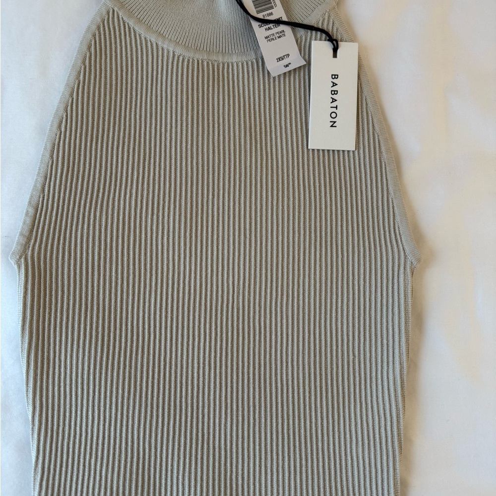Babaton Cream Ribbed Knit Crop Top